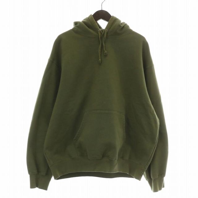 【中古】SUPREME 23AW Satin Applique Hooded Sweatshirt パーカー スウェット 裏起毛 ロゴ サテンアップリケ L 緑