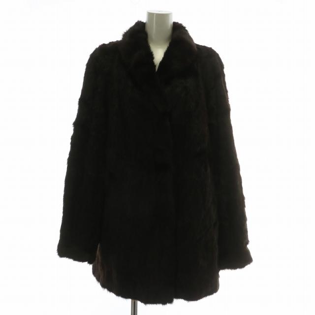 【中古】ノーブランド ファーコート アウター 毛皮 ミンク ミドル 肩パッド 13 XL 茶色 ブラウン