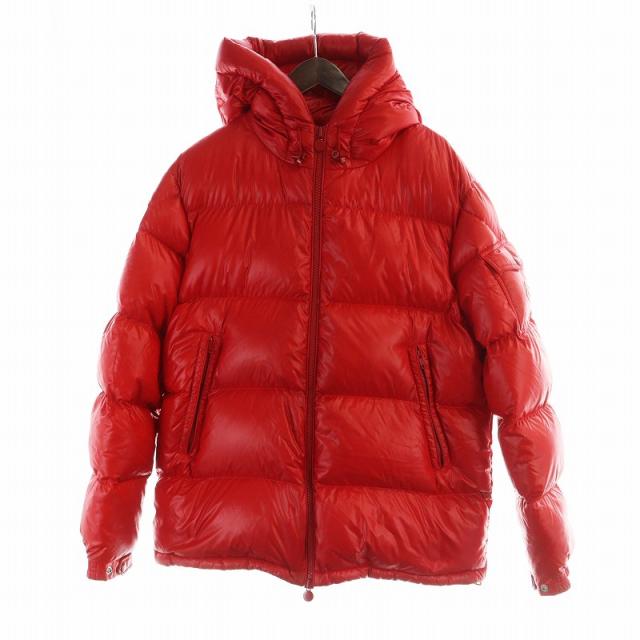 【中古】モンクレール MONCLER ECRINS ダウンジャケット 長袖 ジップアップ ロゴ フード 5 XL 赤 レッド