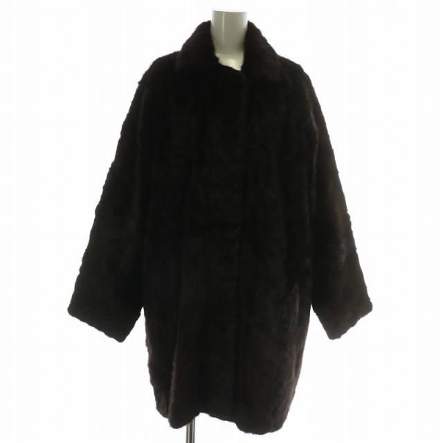 【中古】ノーブランド ファーコート アウター 毛皮 ミンク ミドル 茶色 ブラウン /XZ ■GY11 レディース