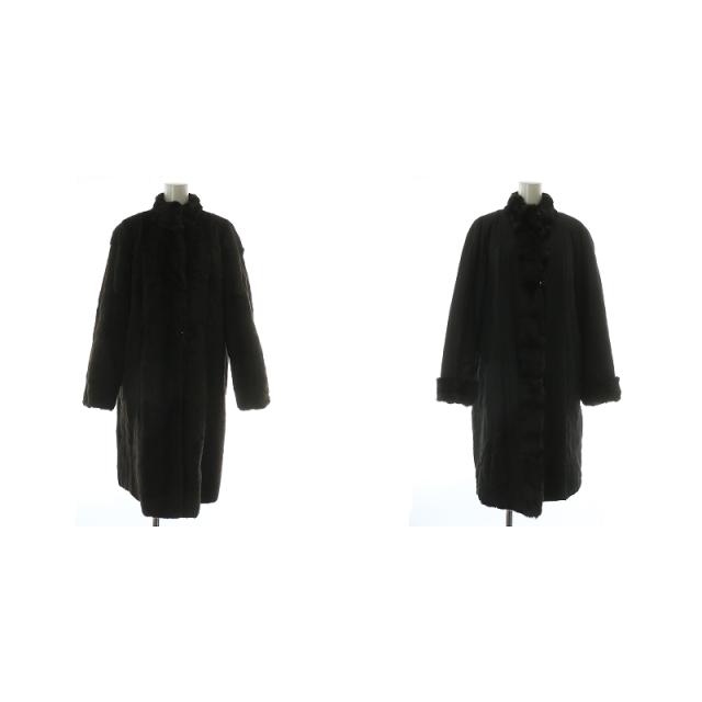 【中古】ノーブランド ファーコート リバーシブル アウター 毛皮 シェアードミンク ナイロン ロング 黒 ブラック