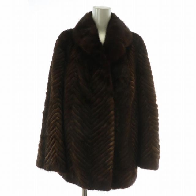 【中古】ノーブランド ファーコート アウター 毛皮 ミンク ミドル ヘリンボーン 13 XL 茶色 ブラウン