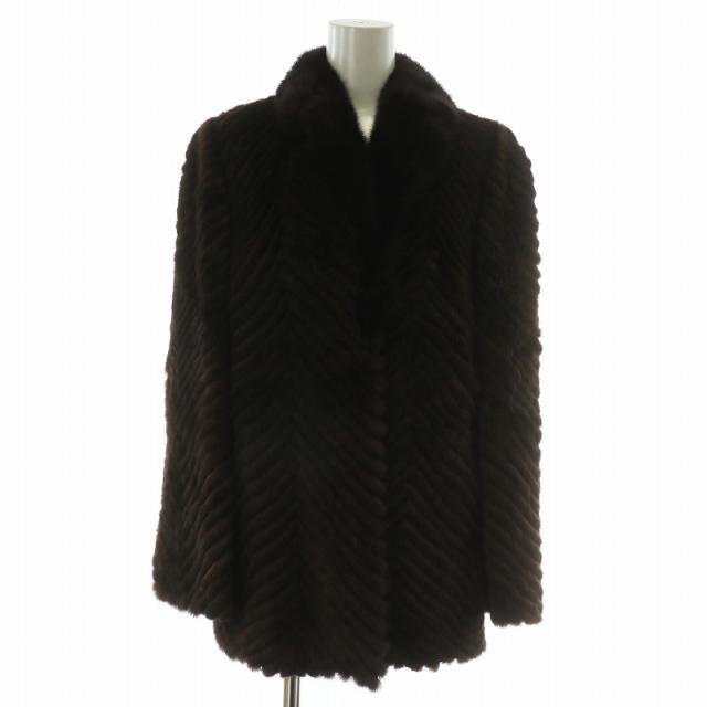 【中古】FASHIONED BY GIFU MOUHI ファーコート アウター 毛皮 ミンク ミドル シェブロン 13 XL 茶色 ブラウン