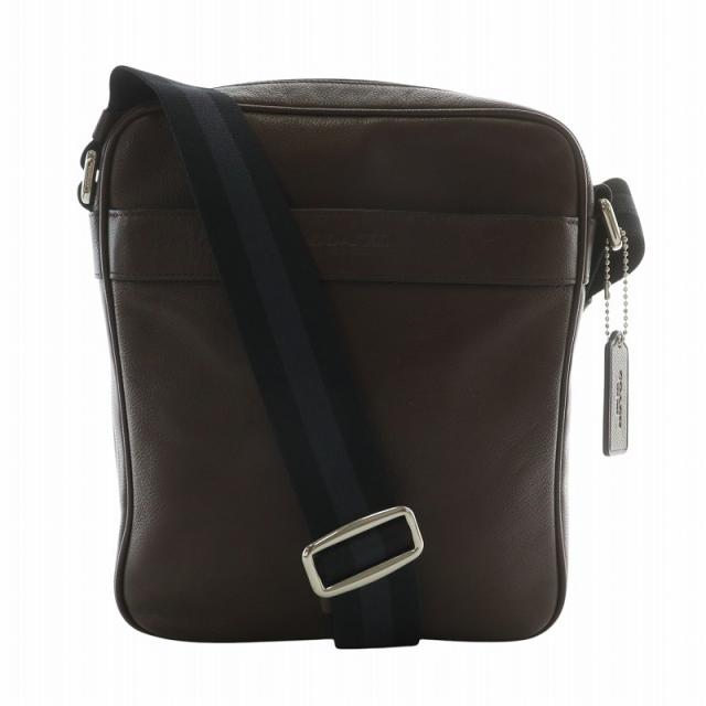【中古】コーチ COACH ショルダーバッグ フライトバッグ レザー スクエア ロゴ 型押し 茶色 ブラウン F54782