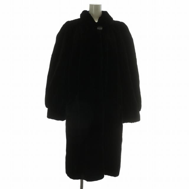 【中古】ノーブランド シェアードミンクファー ロング コート アウター 毛皮 裏地総柄 F 黒 ブラック レディース