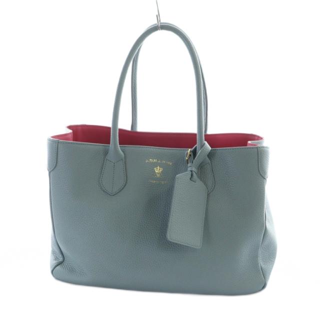【中古】ADMJ アクセソワ Accessoires De Mademoiselle トートバッグ ハンド レザー シボ革 プリントロゴ 青 ブルー