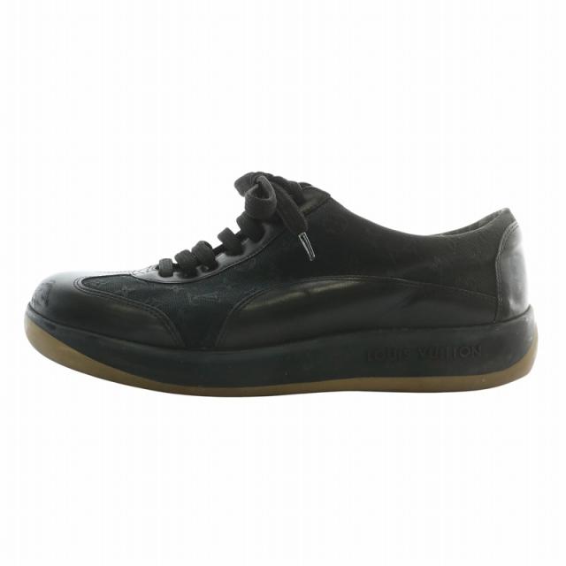 【中古】ルイヴィトン LOUIS VUITTON スニーカー キャンバス レザー ローカット モノグラム 7 26cm 黒 ブラック