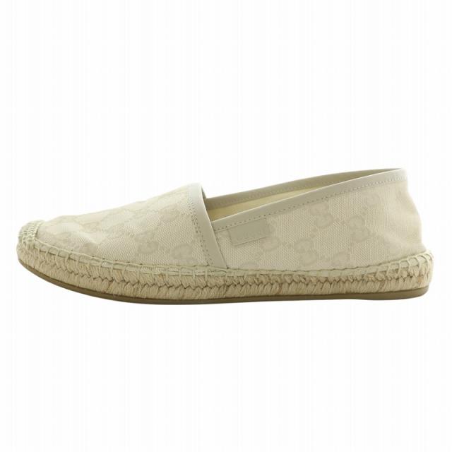 【中古】GUCCI スリッポン キャンバス レザー エスパドリーユ ラウンドトゥ GG柄 総柄 36.5 23.5cm ベージュ 466902