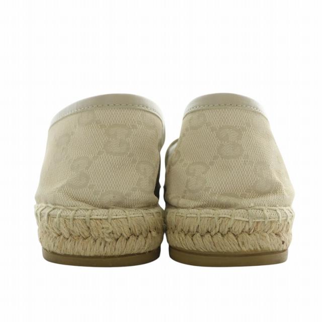 【中古】GUCCI スリッポン キャンバス レザー エスパドリーユ ラウンドトゥ GG柄 総柄 36.5 23.5cm ベージュ 466902