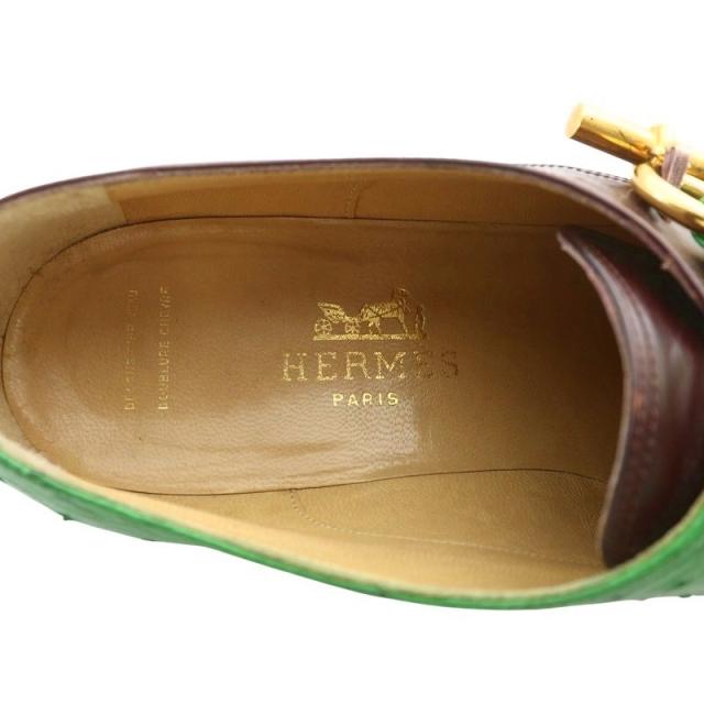 中古】HERMES ローファー オーストリッチ レザー ラウンドトゥ