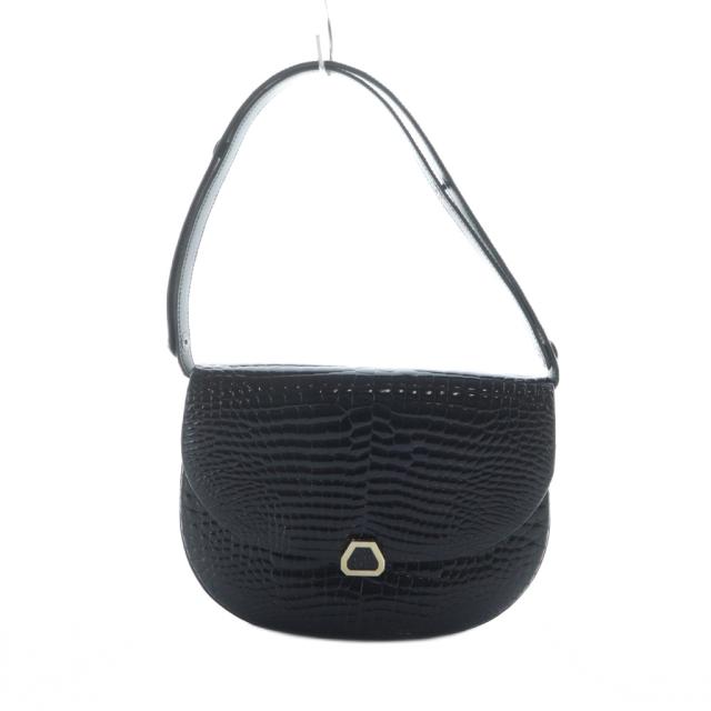 【中古】モラビト MORABITO ワンショルダー バッグ シャイニークロコ クロコダイル ワニ革 レザー 黒 ブラック