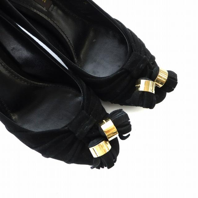 【中古】ルイヴィトン LOUIS VUITTON パンプス スエード ロゴ タッセル ポインテッドトゥ ハイヒール 22.5cm 黒