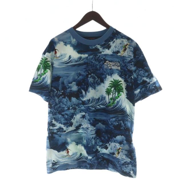 【中古】ルイヴィトン LOUIS VUITTON 24AW Tシャツ カットソー 半袖 総柄 ロゴ 刺繍 S 青 RM242MM NPG HRY20W