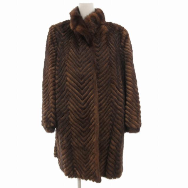 【中古】ミツコシ MITSUKOSHI ミンクファーコート 毛皮 ロング ハーフ シェブロンカット 大きいサイズ 13