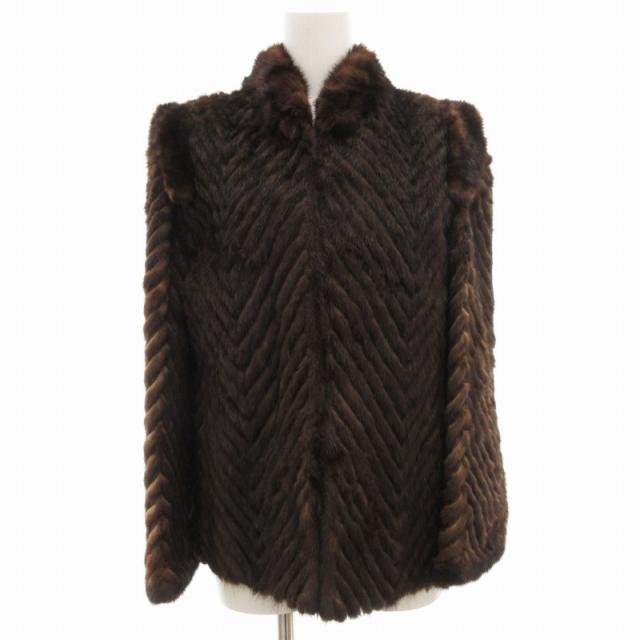 【中古】ノーブランド ミンクファーコート 毛皮 ミドル シェブロンカット 9 茶 ブラウン /GV ■GY18 レディース