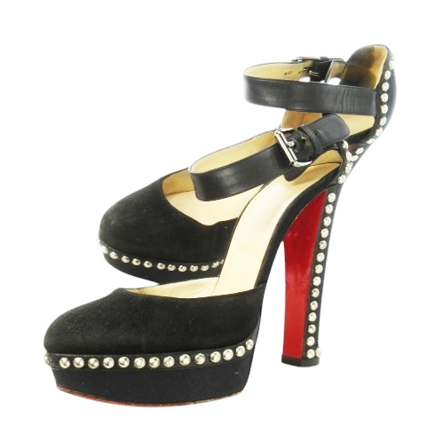 【中古】クリスチャンルブタン Christian louboutin ストラップパンプス ハイヒール 革 スエード スタッズ 37.5 黒
