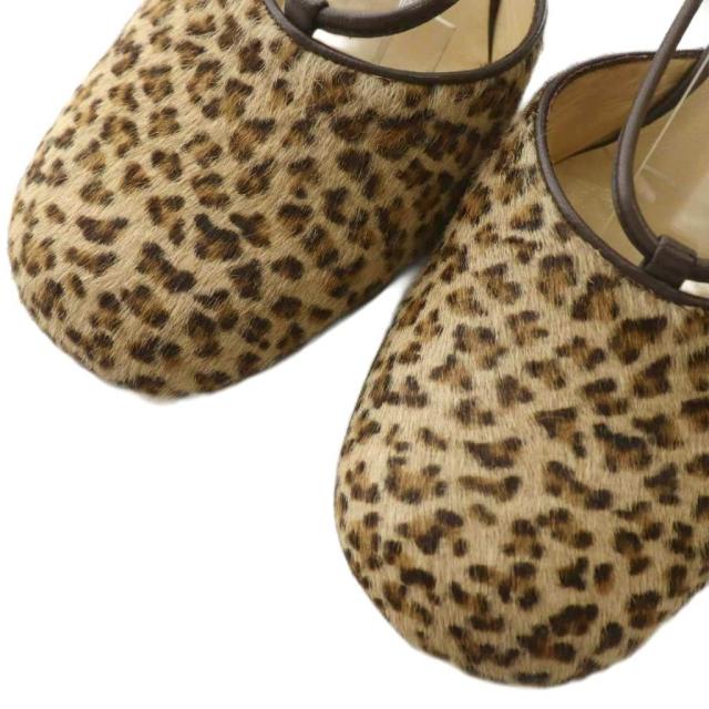 【中古】BOTTEGA VENETA サンダル パンプス ハラコ レザー ラウンドトゥ ヒョウ柄 レオパード 37 23.5cm 茶色