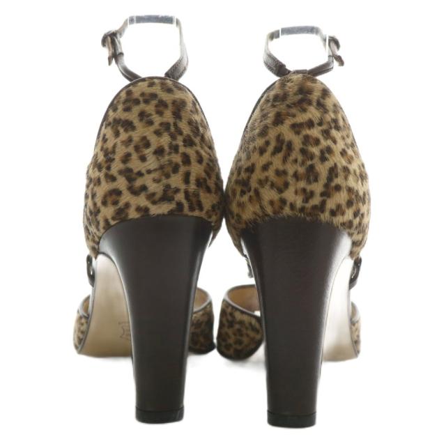 【中古】BOTTEGA VENETA サンダル パンプス ハラコ レザー ラウンドトゥ ヒョウ柄 レオパード 37 23.5cm 茶色