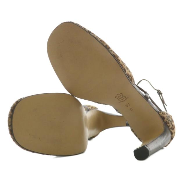 【中古】BOTTEGA VENETA サンダル パンプス ハラコ レザー ラウンドトゥ ヒョウ柄 レオパード 37 23.5cm 茶色