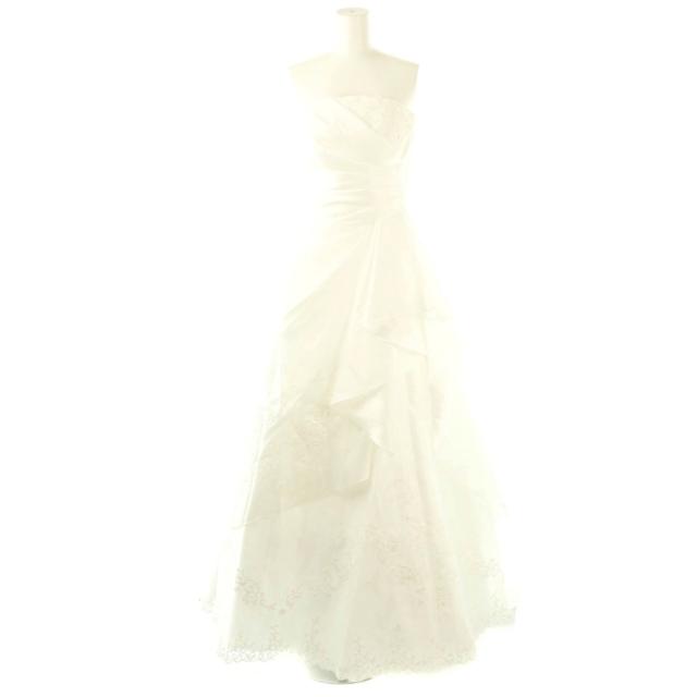 【中古】クラウディア ウェディングドレス プリンセスライン 刺繍 サテン フリル  9T オフホワイト