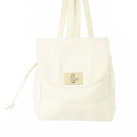 【中古】マックスマーラ MAX MARA リュックサック デイパック ミニ ナイロン ターンロック ロゴ刻印 白 ホワイト