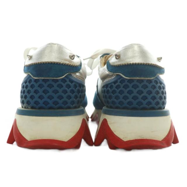 【中古】Christian louboutin ルビシャーク スニーカー スエード メタリックレザー 厚底 41.5 26.5cm 青 シルバー色