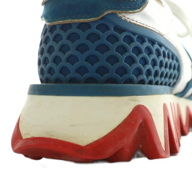 【中古】Christian louboutin ルビシャーク スニーカー スエード メタリックレザー 厚底 41.5 26.5cm 青 シルバー色