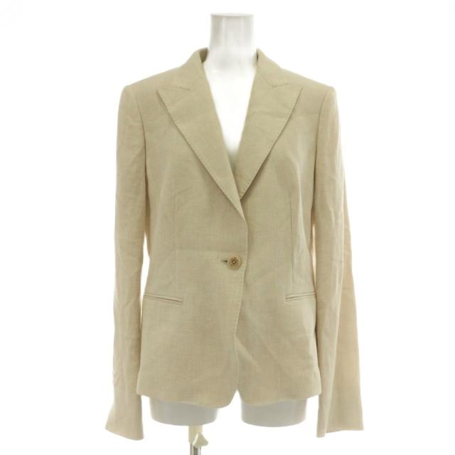 【中古】未使用品 マックスマーラ MAX MARA 白タグ テーラードジャケット 麻 リネン シングル 1B 背抜き 42 ベージュ