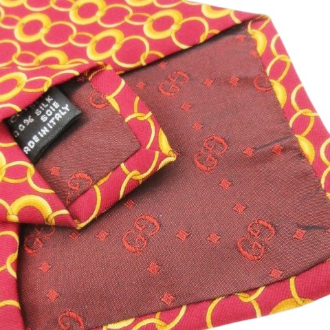 中古】グッチ GUCCI ネクタイ ワイド シルク 絹 チェーン柄 総柄 赤