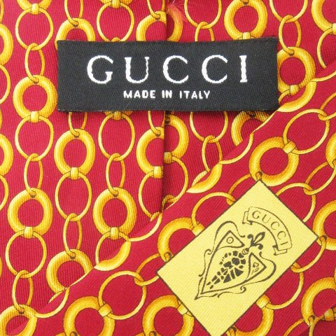 中古】グッチ GUCCI ネクタイ ワイド シルク 絹 チェーン柄 総柄 赤