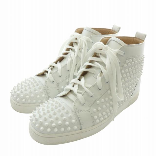 【中古】Christian louboutin スニーカー レザー ハイカット スパイクスタッズ ロゴ 42.5 27.5cm 白