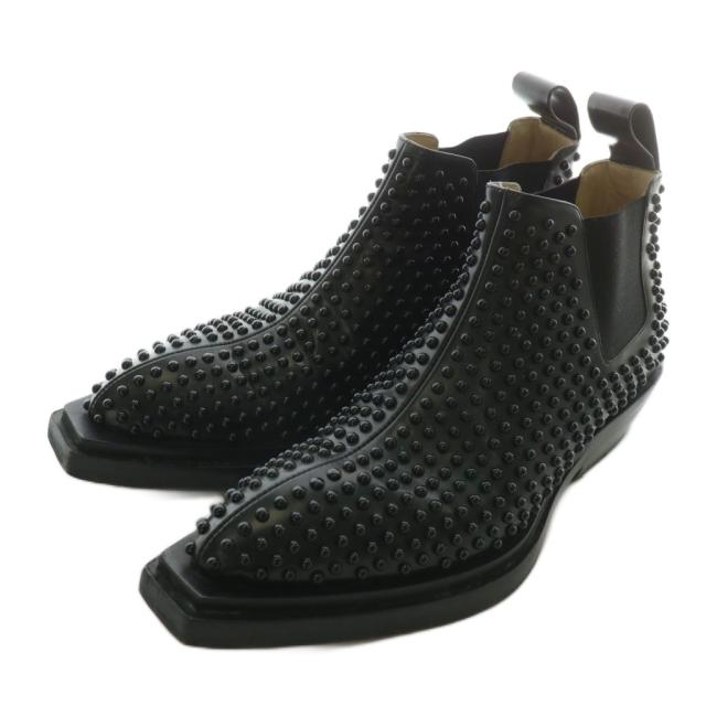 【中古】BOTTEGA VENETA チゼル アンクルブーツ サイドゴア レザー スタッズ スクエアトゥ 43 28cm 黒