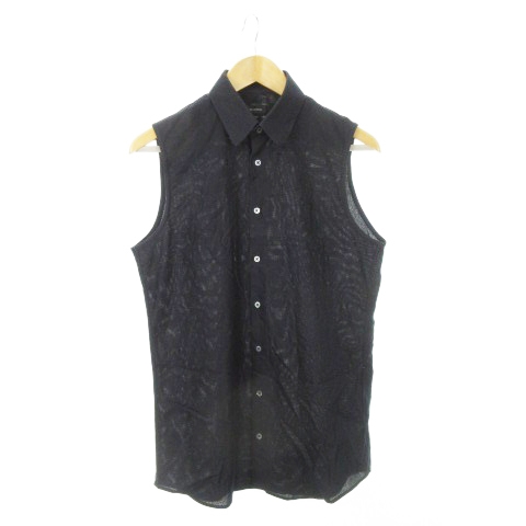【中古】ジルサンダー JIL SANDER ワイシャツ ノースリーブ メッシュ生地 コットン 39 15.5 紺 ネイビー /AH7