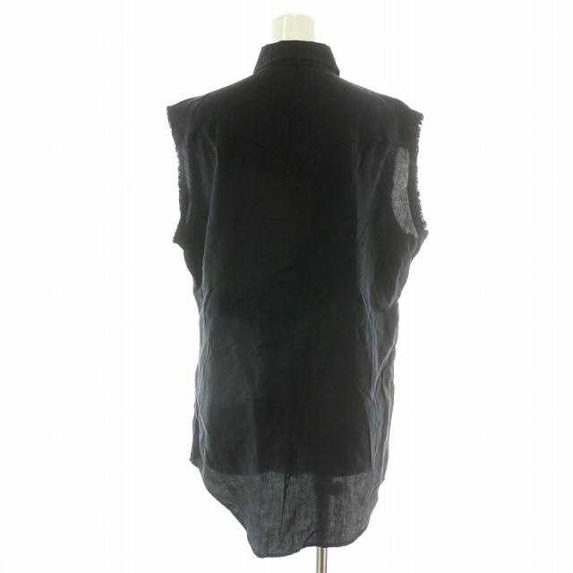 【中古】サンローラン パリ カジュアルシャツ ノースリーブ レギュラーカラー スタッズ スナップボタン XS 黒 銀 金 中古】サンローラン パリ カジュアルシャツ ノースリーブ レギュラー