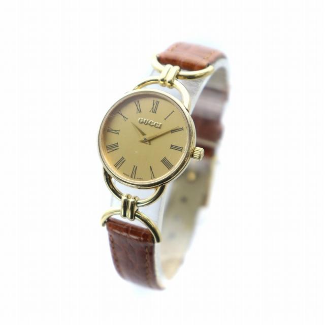 中古】グッチ GUCCI 腕時計 ウォッチ クォーツ ローマン ロゴ レザー