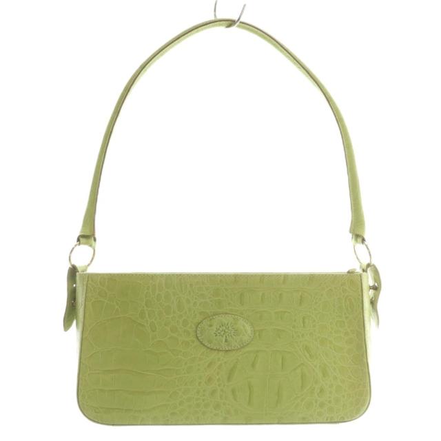 【中古】マルベリー Mulberry ワンショルダー バッグ ハンドバッグ 肩掛け レザー クロコ型押し 内側チェック柄 緑