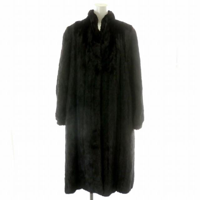 【中古】ファーコート ロング ミンクファー 毛皮 総裏地 13号 黒 ブラック /MP ■GY18 レディース