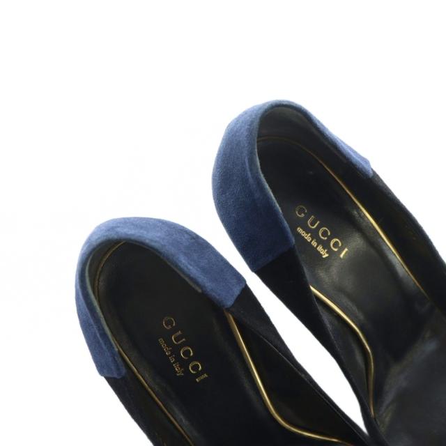 【中古】グッチ GUCCI パンプス ポインテッドトゥ ロゴ ハイヒール スエード レザー 36.5 23.5cm 黒 ブラック 紺
