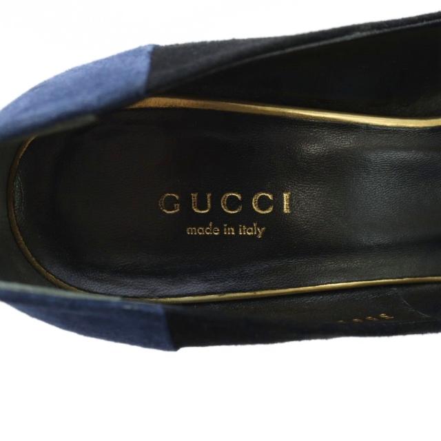 【中古】グッチ GUCCI パンプス ポインテッドトゥ ロゴ ハイヒール スエード レザー 36.5 23.5cm 黒 ブラック 紺