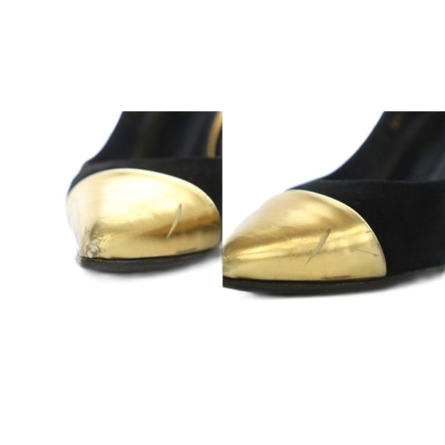 【中古】グッチ GUCCI パンプス ポインテッドトゥ ロゴ ハイヒール スエード レザー 36.5 23.5cm 黒 ブラック 紺