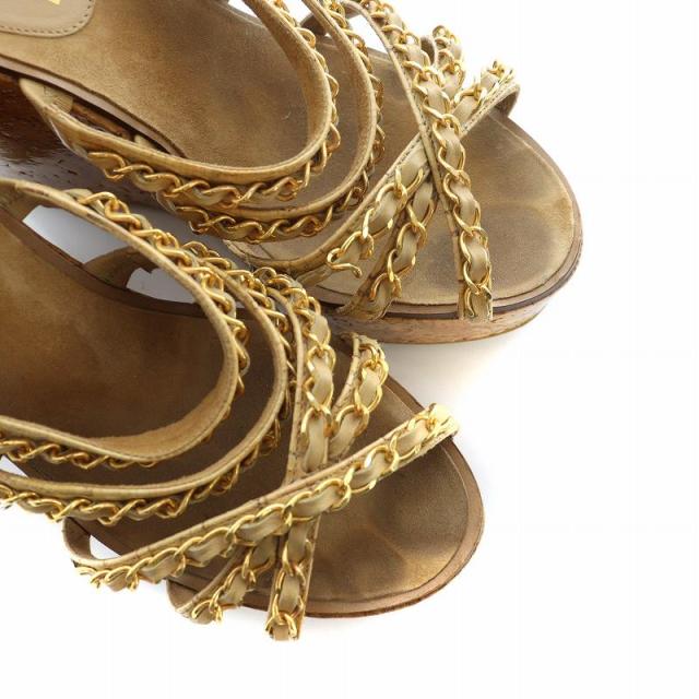 【中古】シャネル CHANEL サンダル コルク ウェッジ ソール レザー ロゴ ストラップ 37 23.5cm 茶 ブラウン