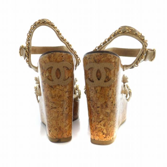 【中古】シャネル CHANEL サンダル コルク ウェッジ ソール レザー ロゴ ストラップ 37 23.5cm 茶 ブラウン