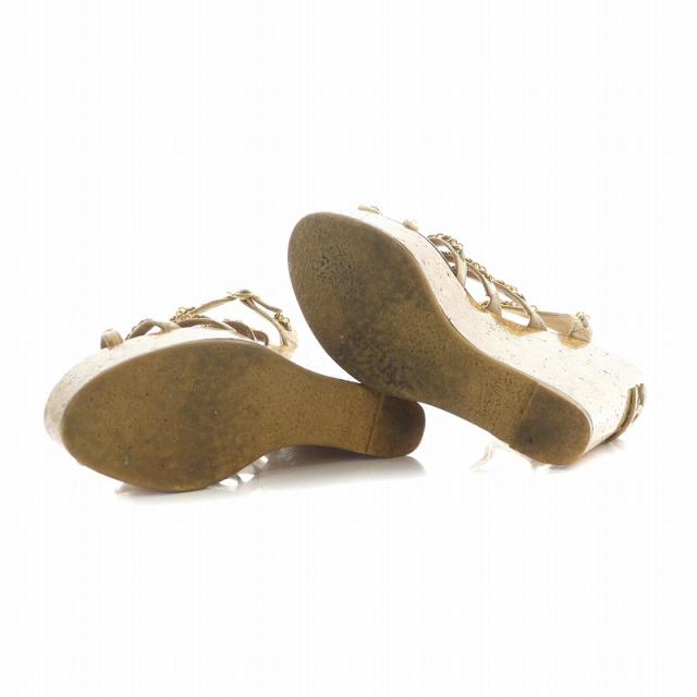 【中古】シャネル CHANEL サンダル コルク ウェッジ ソール レザー ロゴ ストラップ 37 23.5cm 茶 ブラウン