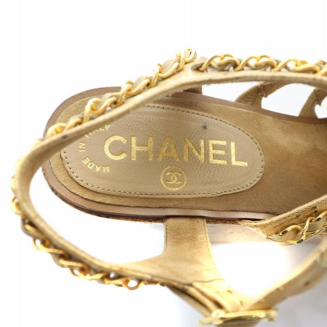 【中古】シャネル CHANEL サンダル コルク ウェッジ ソール レザー ロゴ ストラップ 37 23.5cm 茶 ブラウン