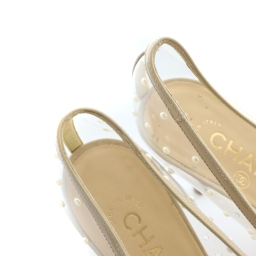 【中古】シャネル CHANEL パンプス ハイヒール エナメル レザー デザインパール PVC ロゴ 刺繍 37.5 24.5cm