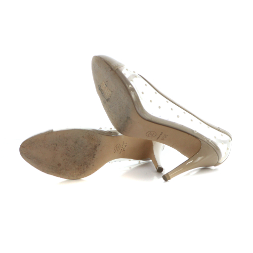 【中古】シャネル CHANEL パンプス ハイヒール エナメル レザー デザインパール PVC ロゴ 刺繍 37.5 24.5cm