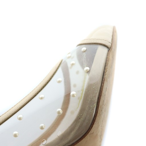 【中古】シャネル CHANEL パンプス ハイヒール エナメル レザー デザインパール PVC ロゴ 刺繍 37.5 24.5cm