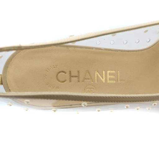 【中古】シャネル CHANEL パンプス ハイヒール エナメル レザー デザインパール PVC ロゴ 刺繍 37.5 24.5cm