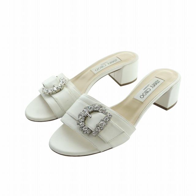 【中古】ジミーチュウ JIMMY CHOO ミュール サンダル ラインストーン ベルト レザー オープントゥ 36 23cm 白