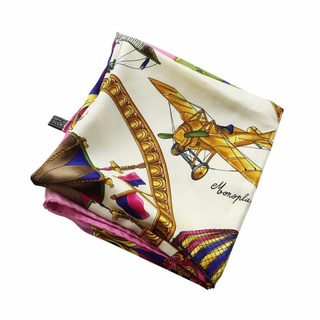 中古】セリーヌ CELINE 大判スカーフ ストール 絹 シルク 気球 飛行機